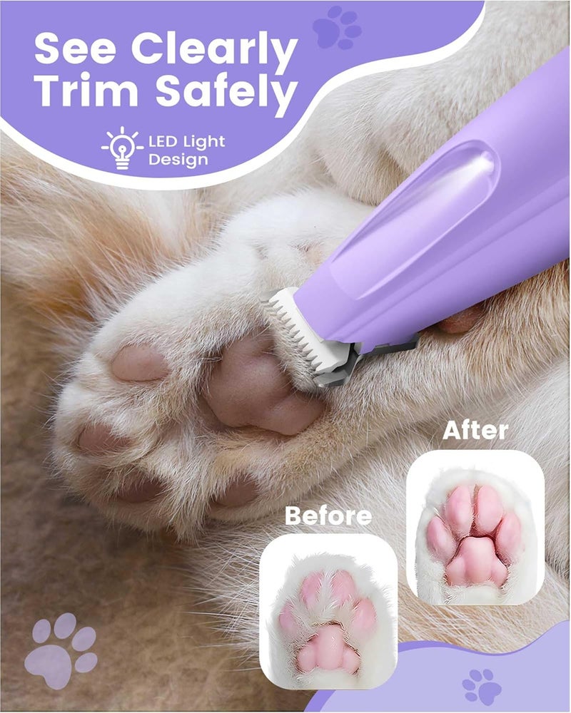 PAPMINI Dog Paw Trimmer with LED Light, 35dB Low Noise Paw Trimmers for Dog's Feet, 2 Speed Safety Electric Dog Clippers for Grooming, Rechargeable Cat Shaver for Paws, Ears, Face, Rump (Purple) - Image 5
